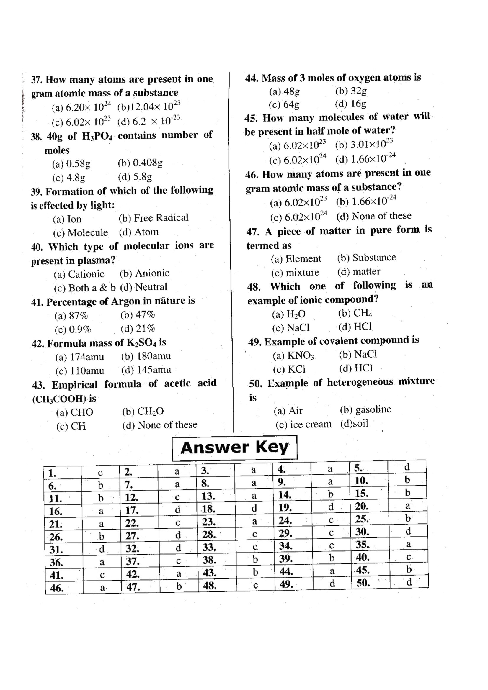 Chemistry 9th Class Chapter 1 Notes  Chapter Name: Fundamentals of Chemistry {MCQs}