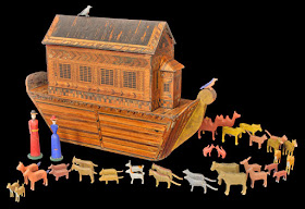 Image of 19th-century German Noah's ark toy with colourful wooden animals