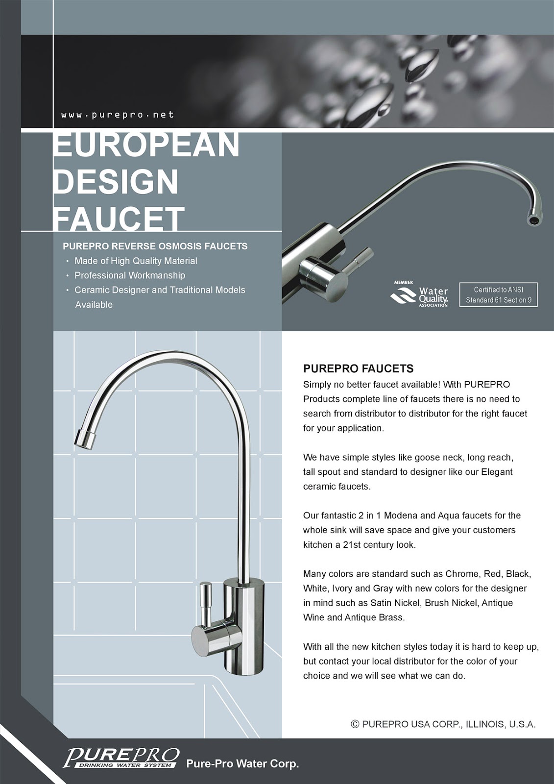 PurePro ® USA European Design Faucet  Part #101 RO Faucet