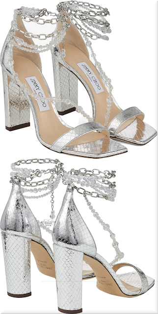 ♦Jimmy Choo Neena silver leather sandals with chain and glass bead embellishment #jimmychoo #shoes #silver #brilliantluxury