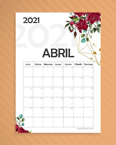 Calendario 2021 de Abril para Imprimir
