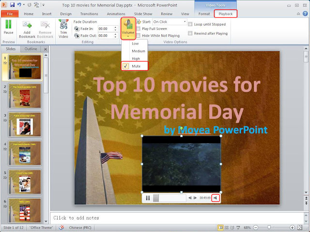 Mute video in PowerPoint