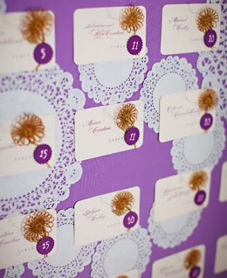 Doily Escort Card Display on The Knot