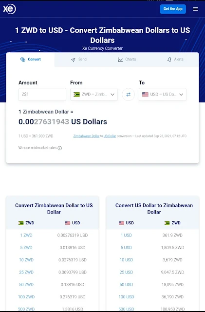 Alt: = "screenshot showing Zimbabwean dollar to U.S dollar exchange rate"