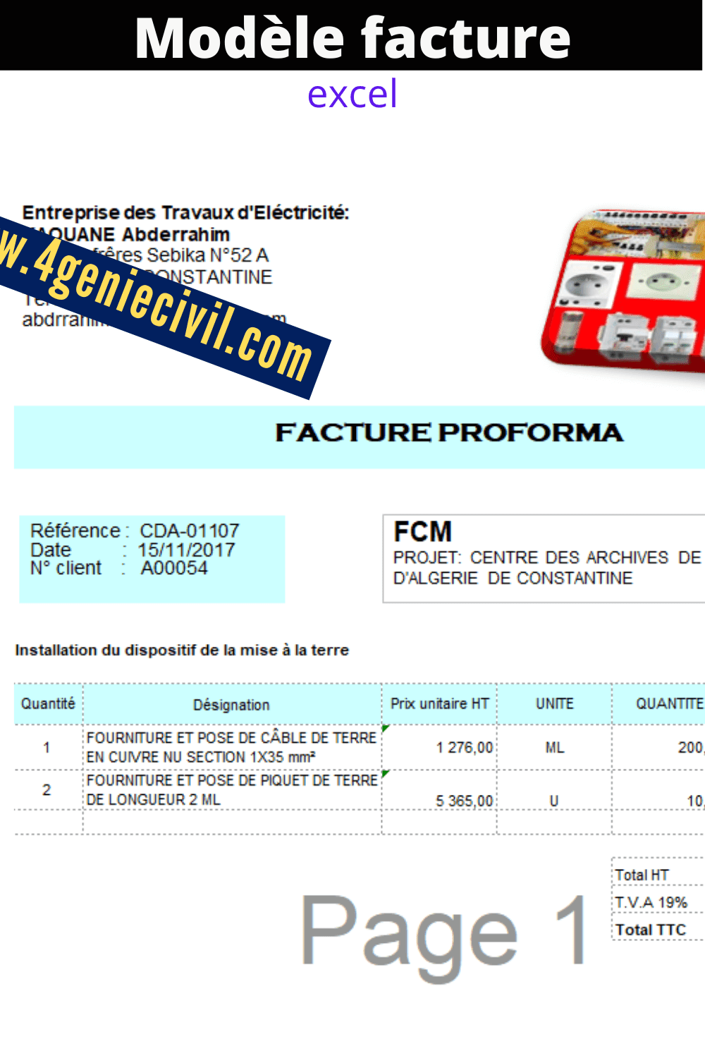 Exemple facture excel