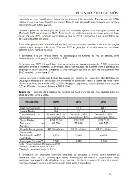 DIAGNÓSTICO DA ÁREA E DAS ATIVIDADES TURÍSTICAS DO PÓLO TAPAJÓS - NOVEMBRO 2010 - PARTE II – PARÁ – BRASIL