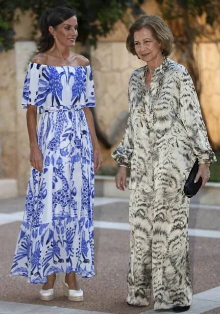 Queen Letizia wore a new ruffle midi dress by Desigual. Desigual Stella Jean ruffle midi dress. Queen Sofia wore a jumpsuit