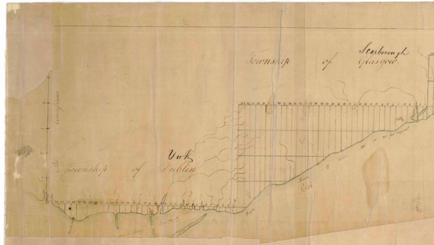 An Accurate Plan of a Survey [from] the River Trent, North [Shore] of Lake Ontario to Toronto by Augustus Jones, 1791