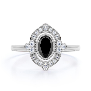 Oval Black Diamond Three Stone Ring