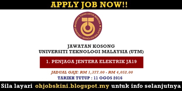 Jawatan Kosong Universiti Teknologi Malaysia (UTM) - 11 