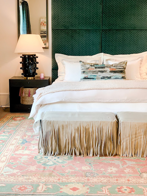 Sherwin Williams Elder White paint color on walls of bedroom with design by Ashley Gilbreath in 2019 Southeastern Designer Showhouse. Photo: Sherry Hart.