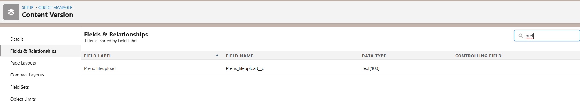 create a custom field on the Content Version ending with fileupload__c