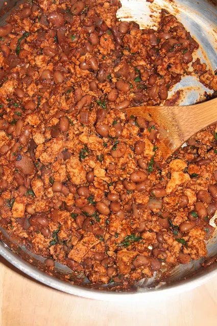 Pan of cooked Sofritas.