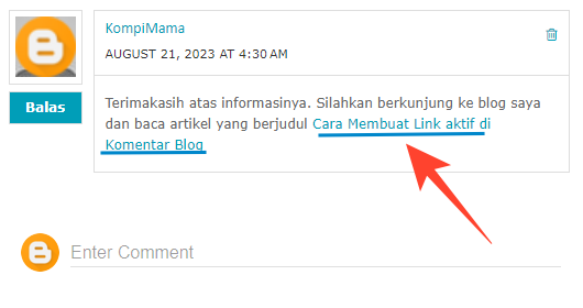 Contoh link aktif pada komentar blogger