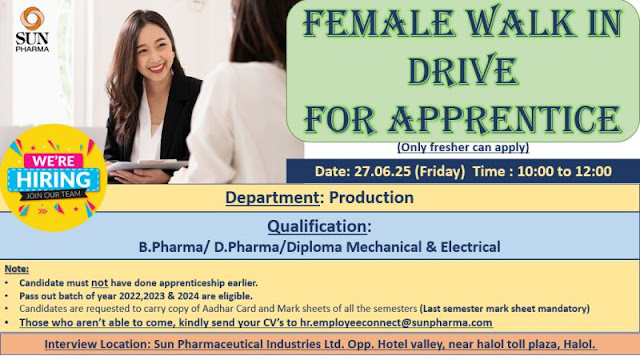 Sun Pharma Walk-In Drive for Apprentice - Female