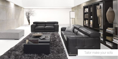 Thick black leather sofa living room crocodile