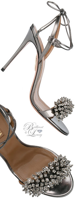 ♦Aquazzura grey crystal-embellished Monaco sandal #pantone #shoes #grey #brilliantluxury