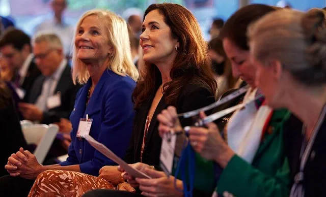 Crown Princess Mary wore a Priscilla sleeveless ruched midi dress by Jonathan Simkhai. Sophie Bille Brahe earrings