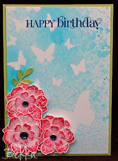 Bright Misted Birthday Card by Bekka featuring the Vintage Vogue Stamp Set.  www.feeling-crafty.co.uk