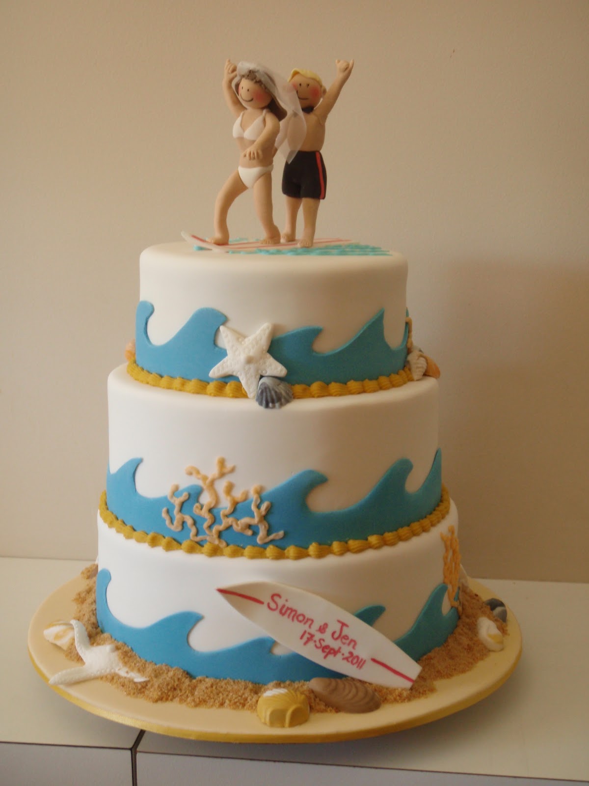 The Little Oak Tree Surfing Couple Wedding Cake Beach Theme 