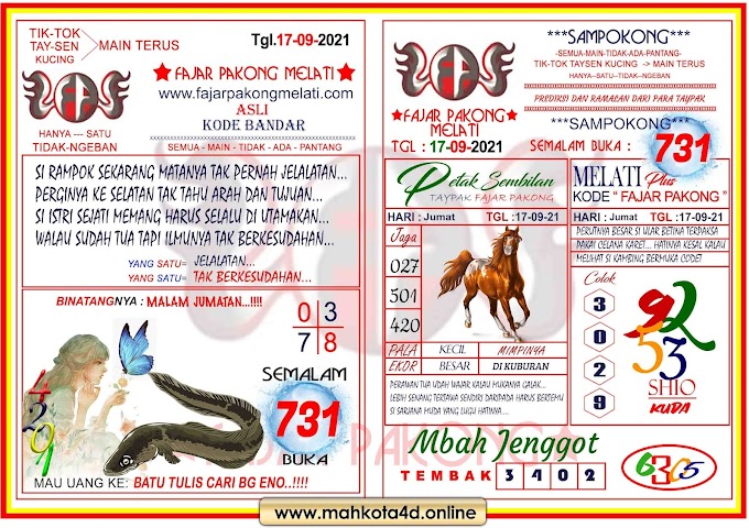 Syair Prediksi Jitu Fajar Pakong Melati Jum'at, 17 - September - 2021