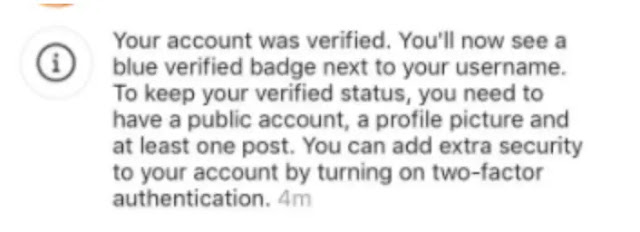 Instagram account meets criteria for verification message