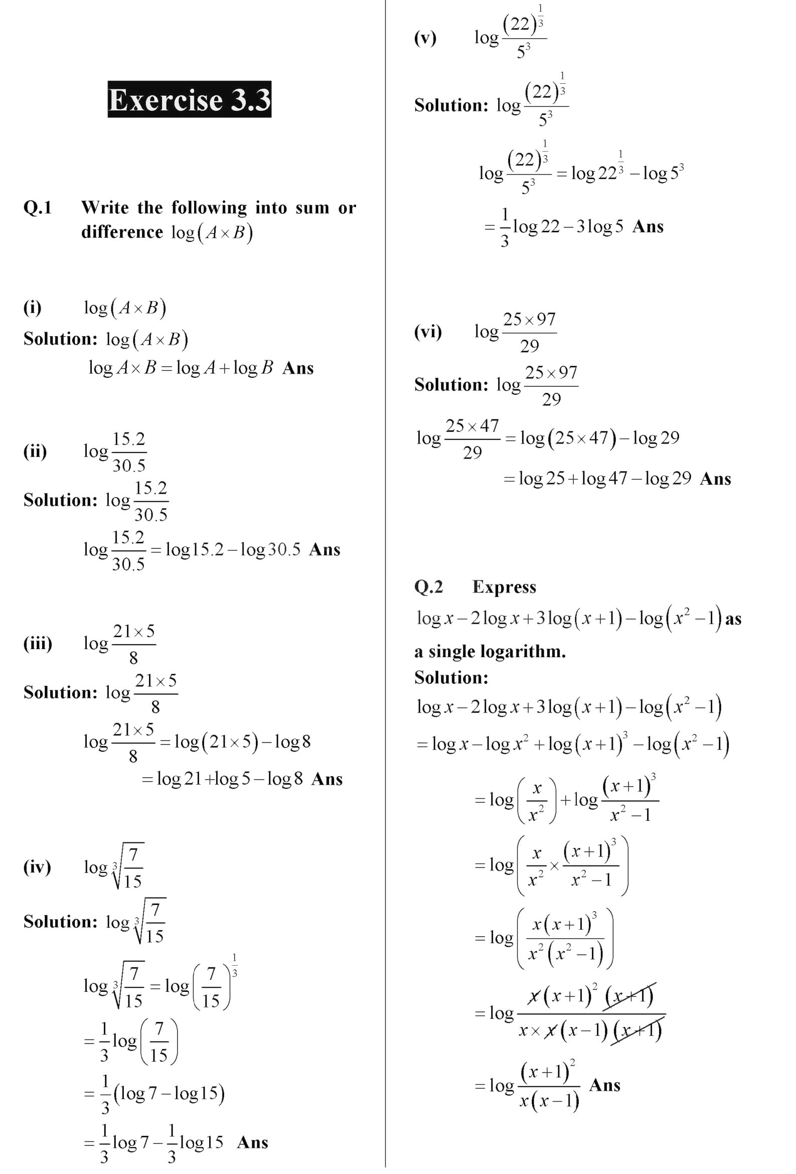 9th Class Notes Math Chapter Chapter 3: Logarithms     { exercise 3.3}