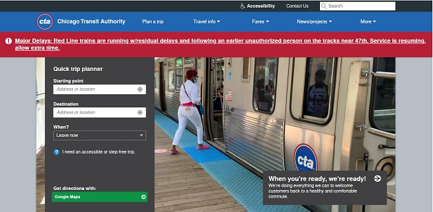 Screenshot from Chicago Transit Authority website