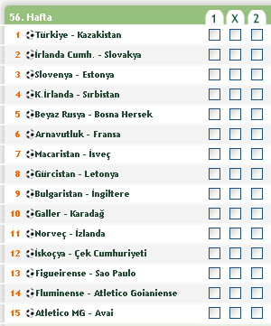 56.hafta spor toto listesi