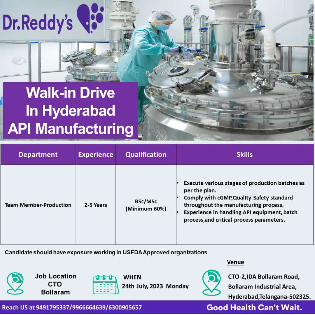 Job Available's Dr Reddy's Walk In Interview for BSc/ MSc