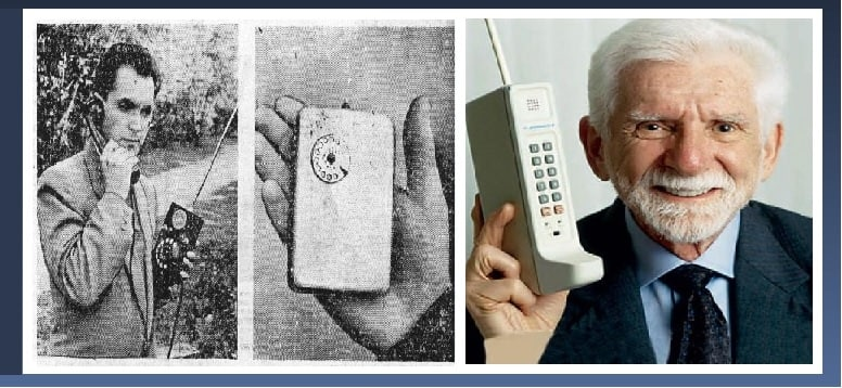 Who and when invented the first mobile phones?