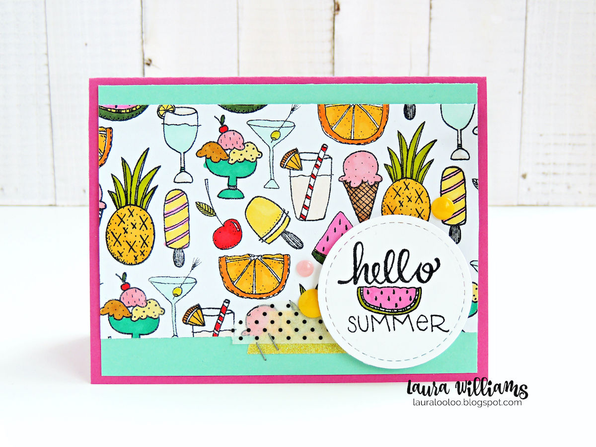 Make a colorful Hello Summer handmade card with Impression Obsession clear stamps #iostamps #cardmaking #stamping