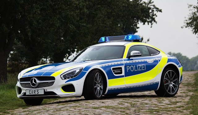 This image shows German police's Mercedes AMG GT car