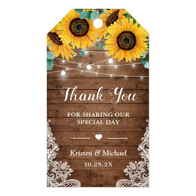  Rustic Sunflowers String Lights Wedding Thank You Gift Tags