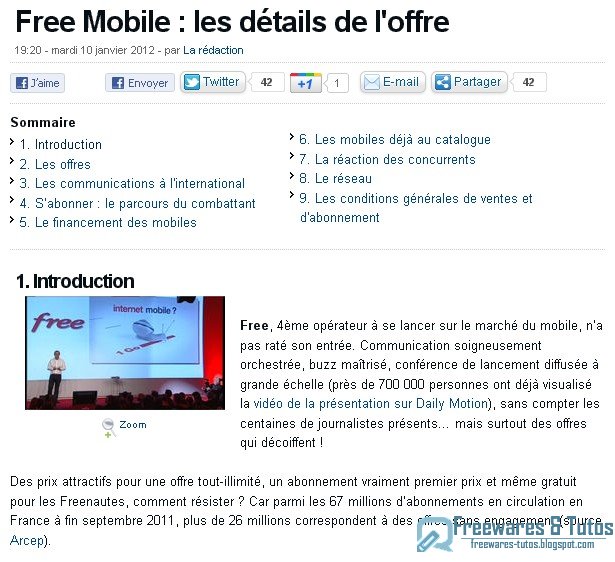 Le site du jour : Free Mobile : les détails de l'offre