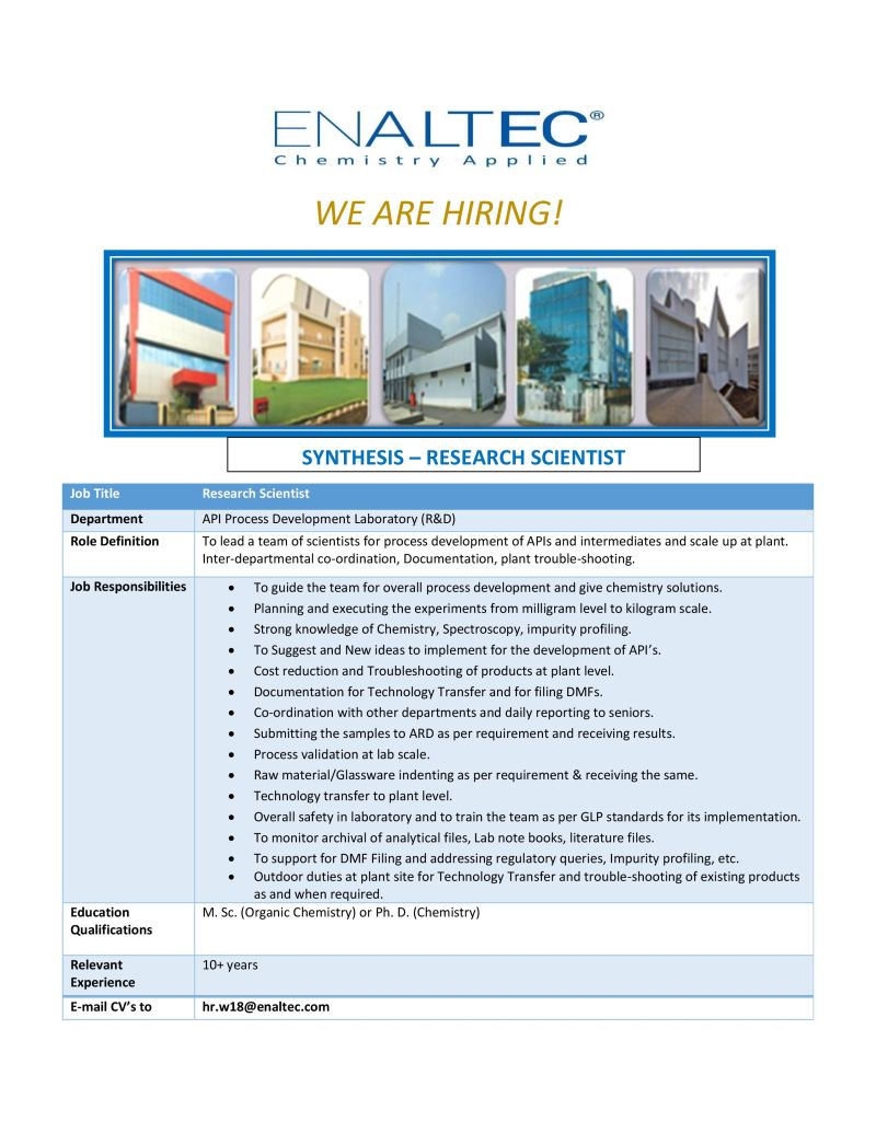 Enaltec Hiring Synthesis - Research Scientist