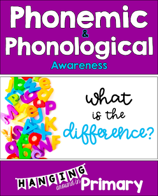 Phonological and Phonemic awareness - what is the difference? This post outlines the differences between the two terms and gives suggestions about when to teach phonemic awareness and where to start. A free screener is shared to help teachers get started.