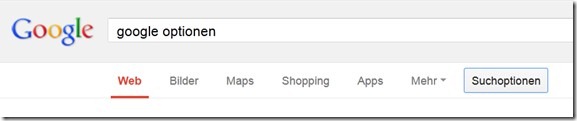 GoogleSuchoptionen unter der Suchleiste