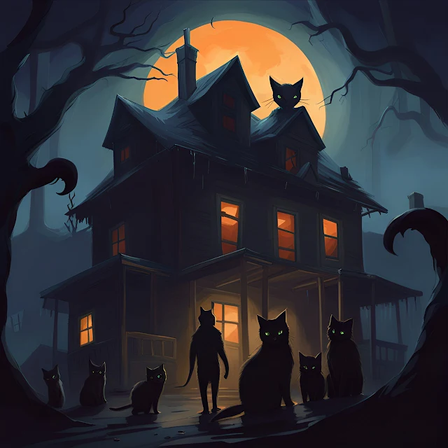 sexta feira 13 com gatos pretos em uma casa mal assombradas no subúrbio