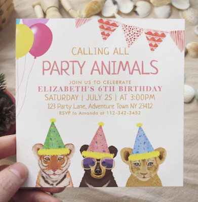 Party animals kids birthday party invitation.