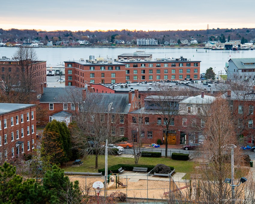 Portland, Maine USA December 2015 photo by Corey Templeton. A view this morning looking over Pleasant Street Park towards the harbor.