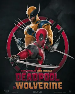 Poster resmi film Deadpool & Wolverine (2024) menampilkan kedua karakter dalam pose siap tempur dengan latar belakang logo X-Men.