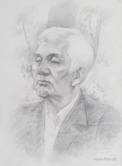 slava-fine-art 안영광 slava pencil on paper portrait of a man study plein-air drawing