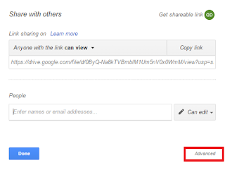 Sharing dari Google Drive dilakukan dengan mengklik tombol Share di sudut kanan saat melihat sebuah file.
