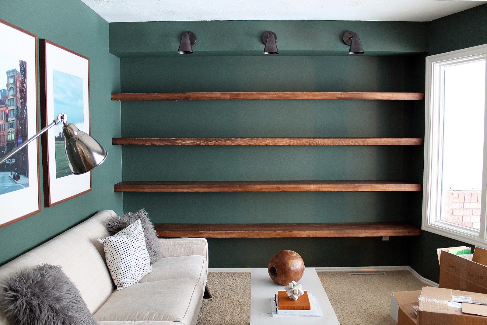 DIY Solid Wood Wall-to-Wall Shelves - Chris Loves Julia