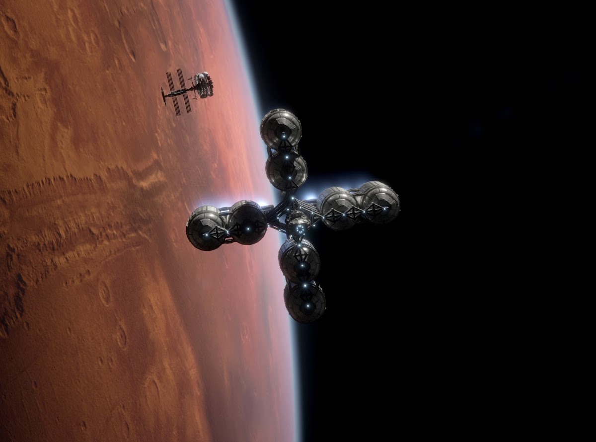 Asteroid capture ship Ranger leaving Mars orbital station Phoenix in 'For All Mankind' season 4