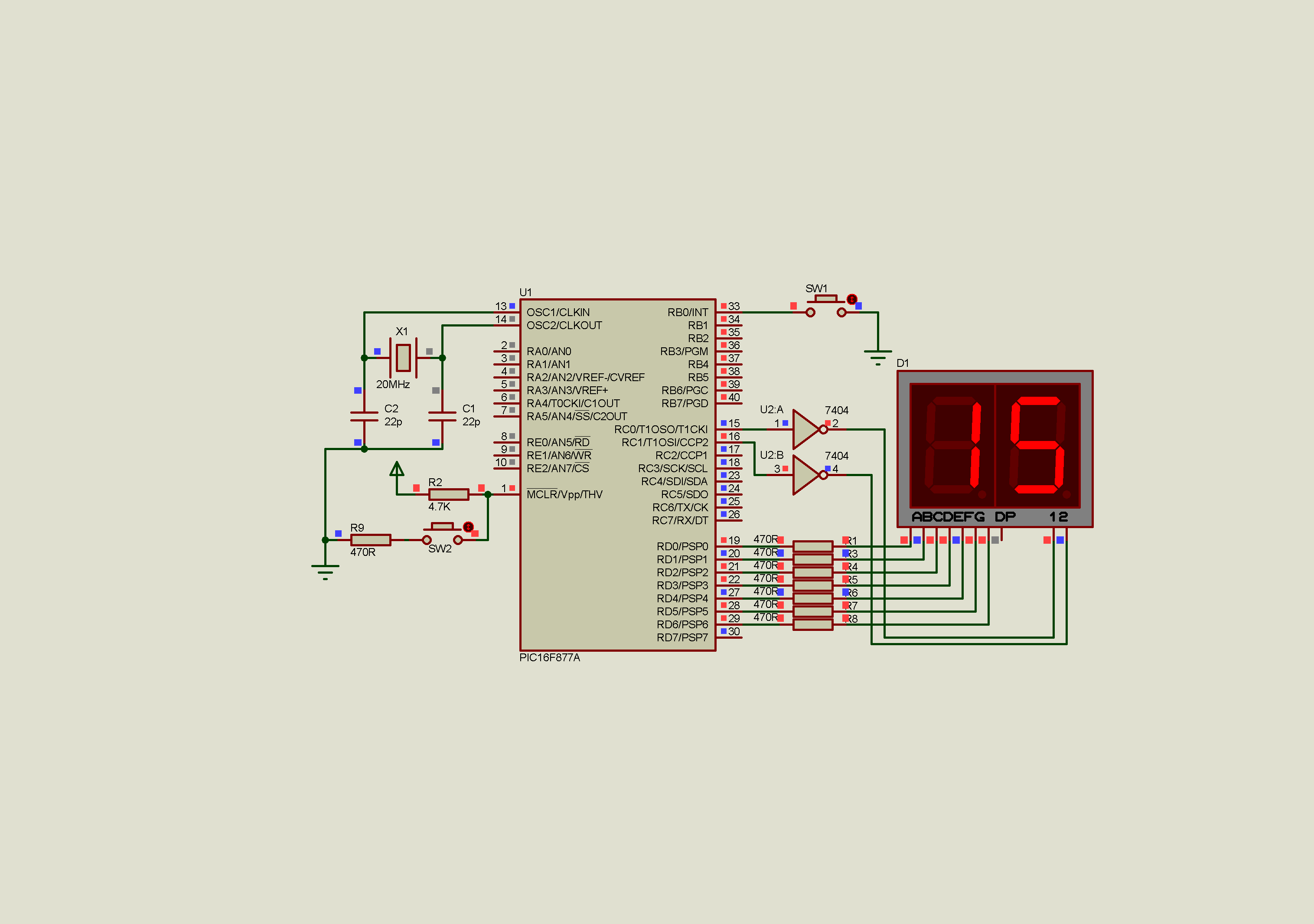 Using Timer0 Overflow Interrupt of PIC16F877A to Drive Multiplexing Display