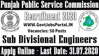 PPSC Recrutiment 2020 Notification -Sub-Divisional Engineers Recruitment in Punjab PSC