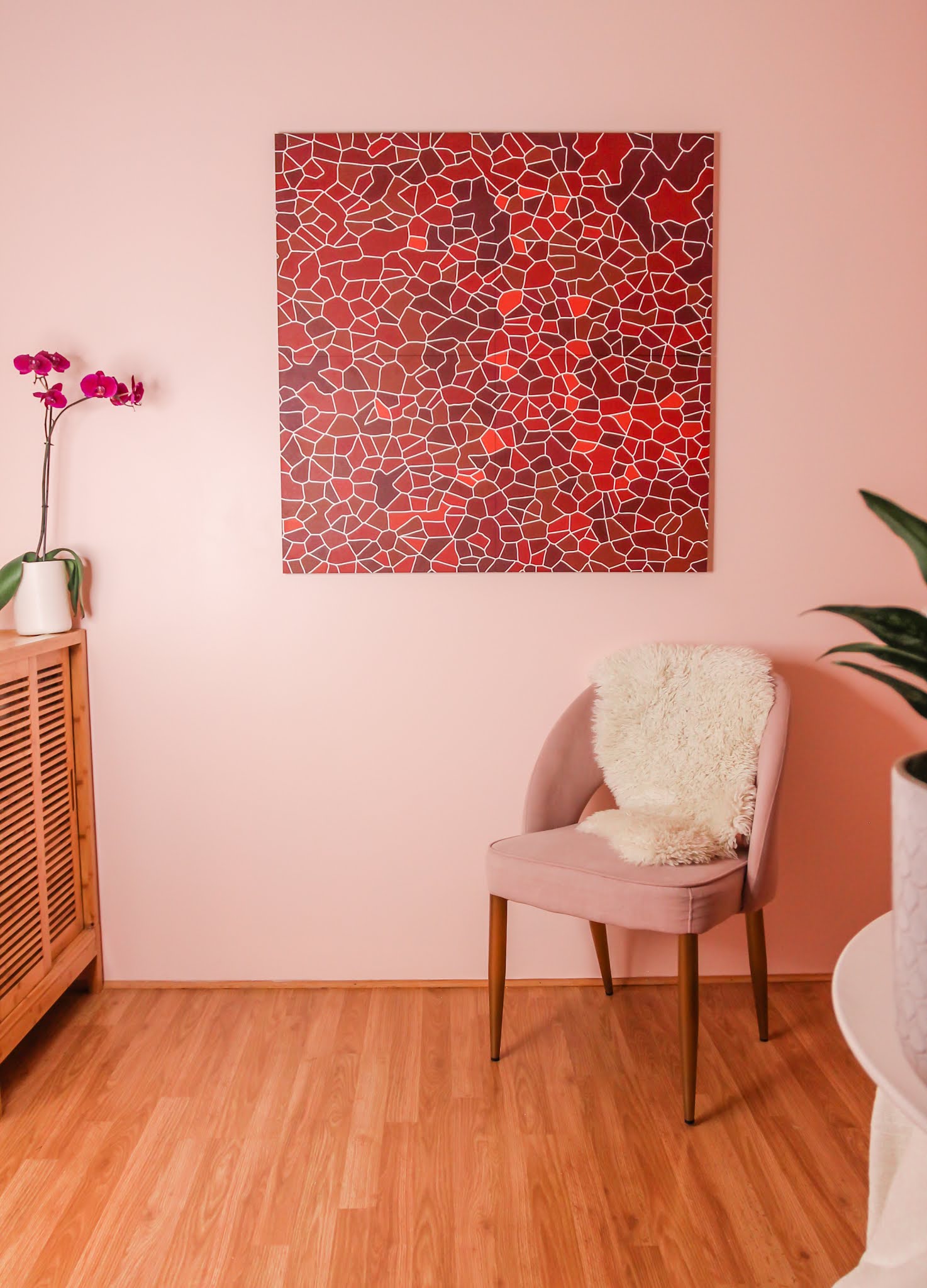 pink and orange decor // spacekit // spacekit decor // sustainable wall art // sustainable home decor // pink and orange room // colorful homes // pink walls // unique wall art // eco friendly wall art // modular wall art // pink room // orange room // orange couch // pink walls // NYC homes // home decor Inspo // office decor inspo // living room inspo // colorful home inspo