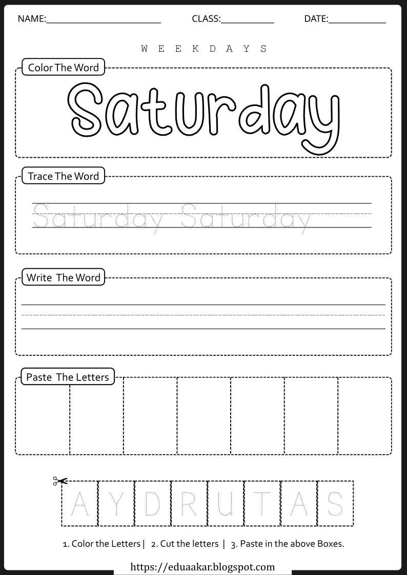 Weekday Worksheet - Saturday